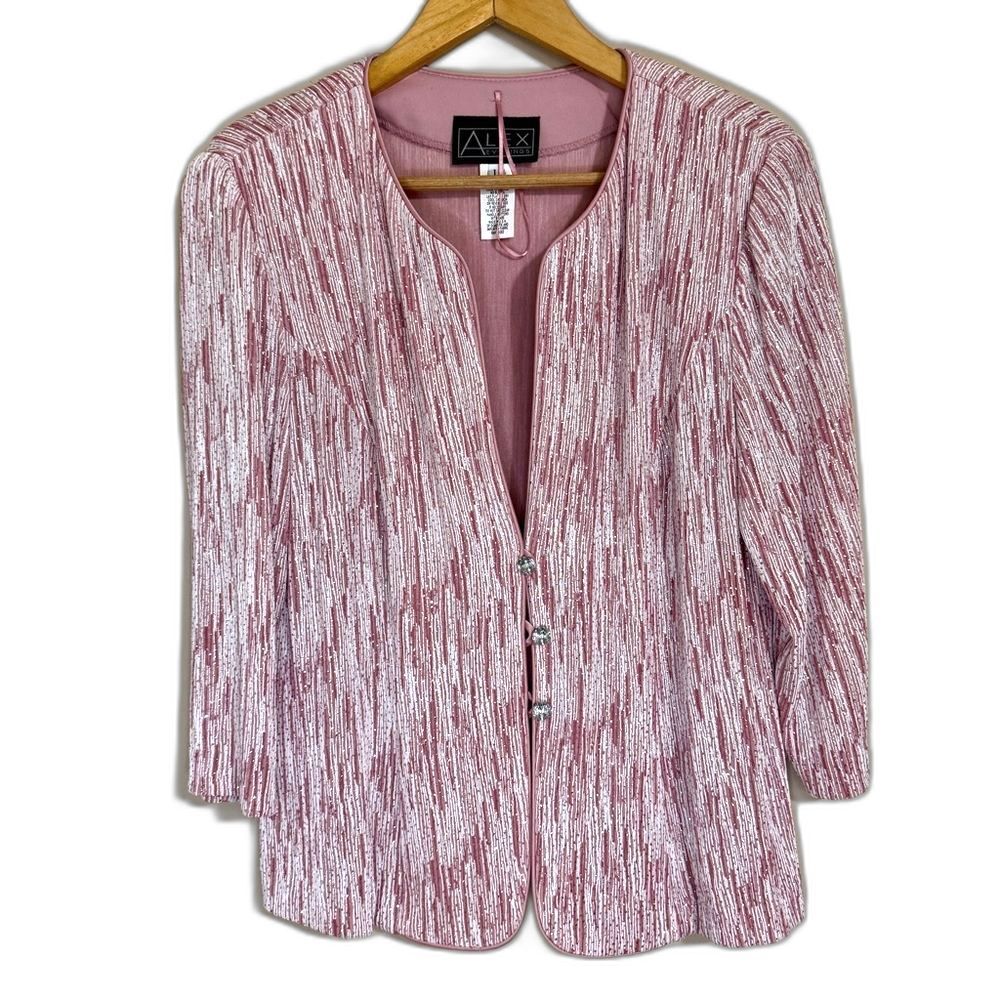 Alex Evenings Pink Sparkle Women's Jacket 3/4 Sleeve Size L Event Cocktail Party